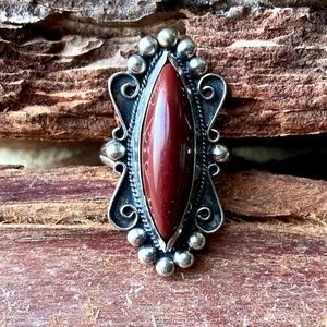 Small Vintage Mexican Silver Tone Carnelian Ring